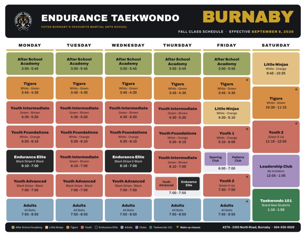 endurance-taekwondo-burnaby-fall-schedule-2026