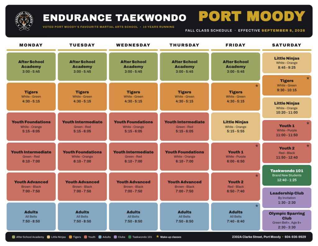 endurance-taekwondo-port-moody-fall-schedule-2026